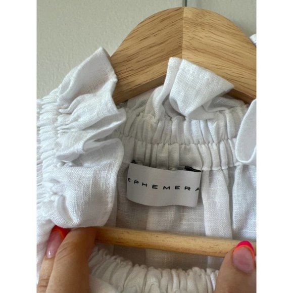 Ephemera Linen Garland Ruffle Neck Casual Mini Dress Women's White Size: 38 NWT - Picture 6 of 10